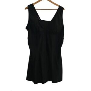 Plus Size 22 Black Swim Dress One Piece Tummy Control Modest Swimwear Resort